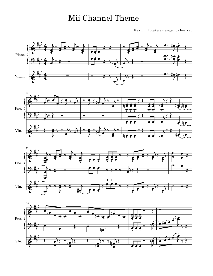 Mii Channel Theme – Kazumi Totaka Mii Channel Theme Sheet music for ...