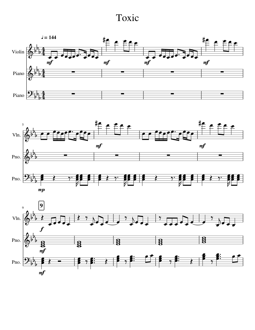 Toxic Britney Spears Sheet music for Piano, Violin (Mixed Trio) |  Musescore.com