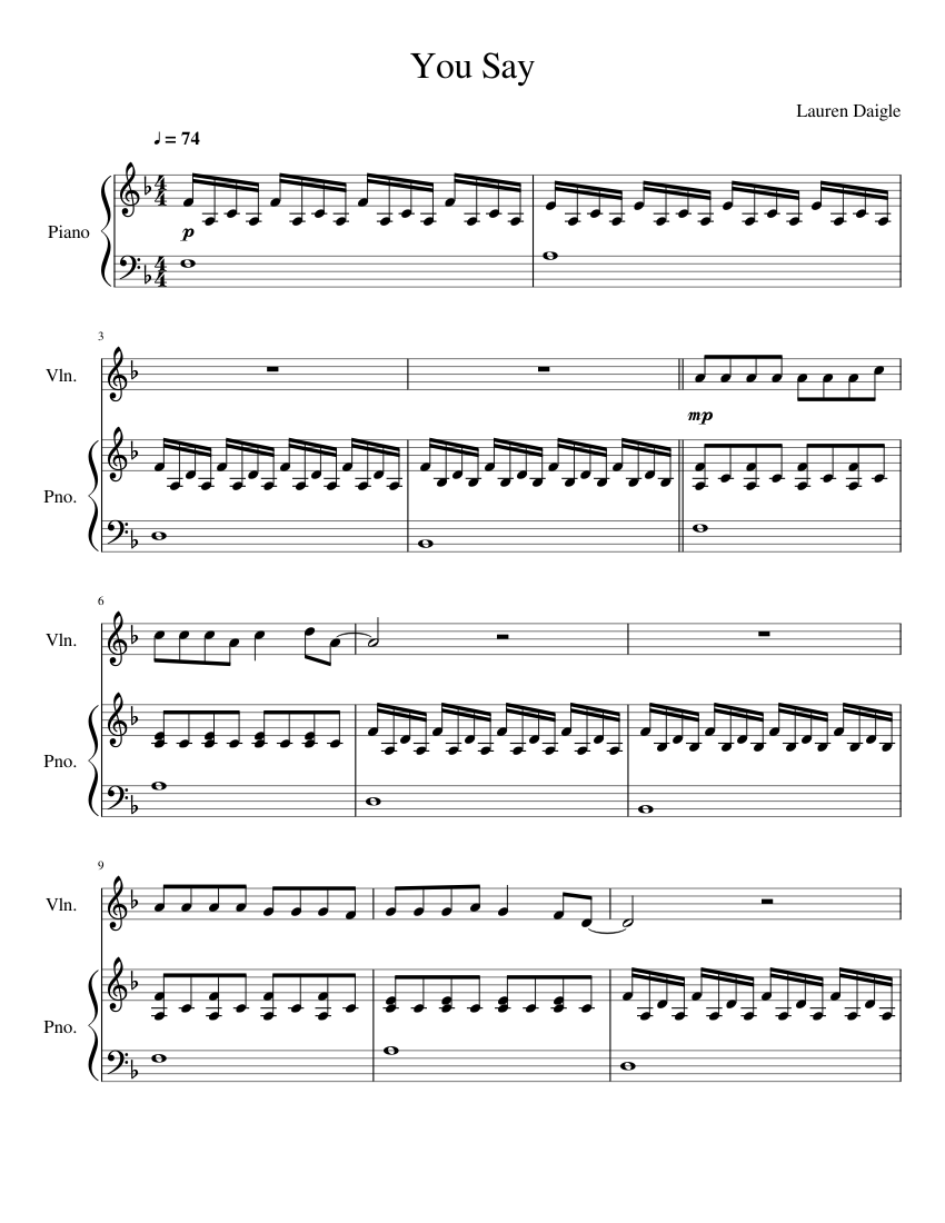 You Say Violin Sheet music for Piano, Violin (Solo) | Musescore.com