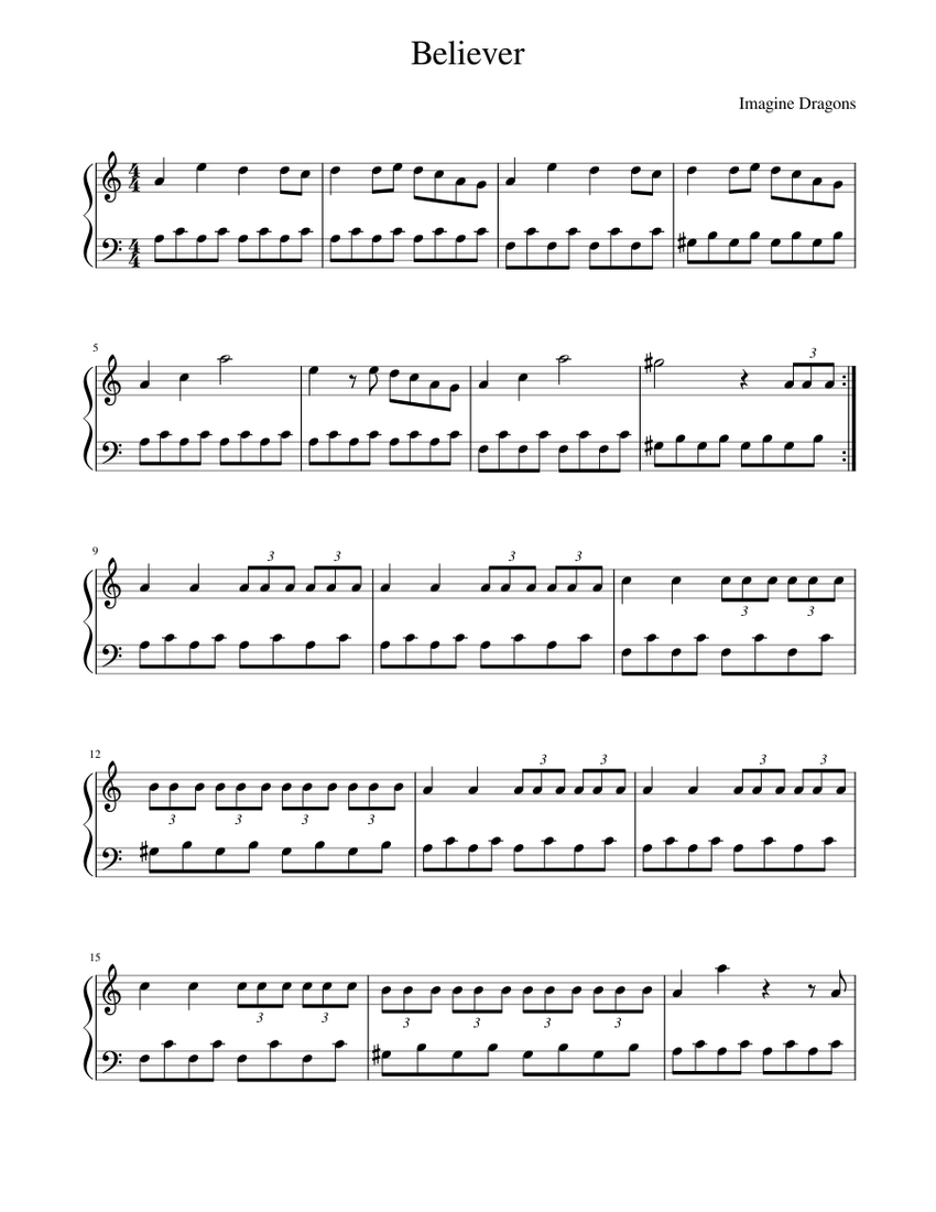 Believer - Imagine Dragons (Easy Piano) Sheet music for Piano (Solo