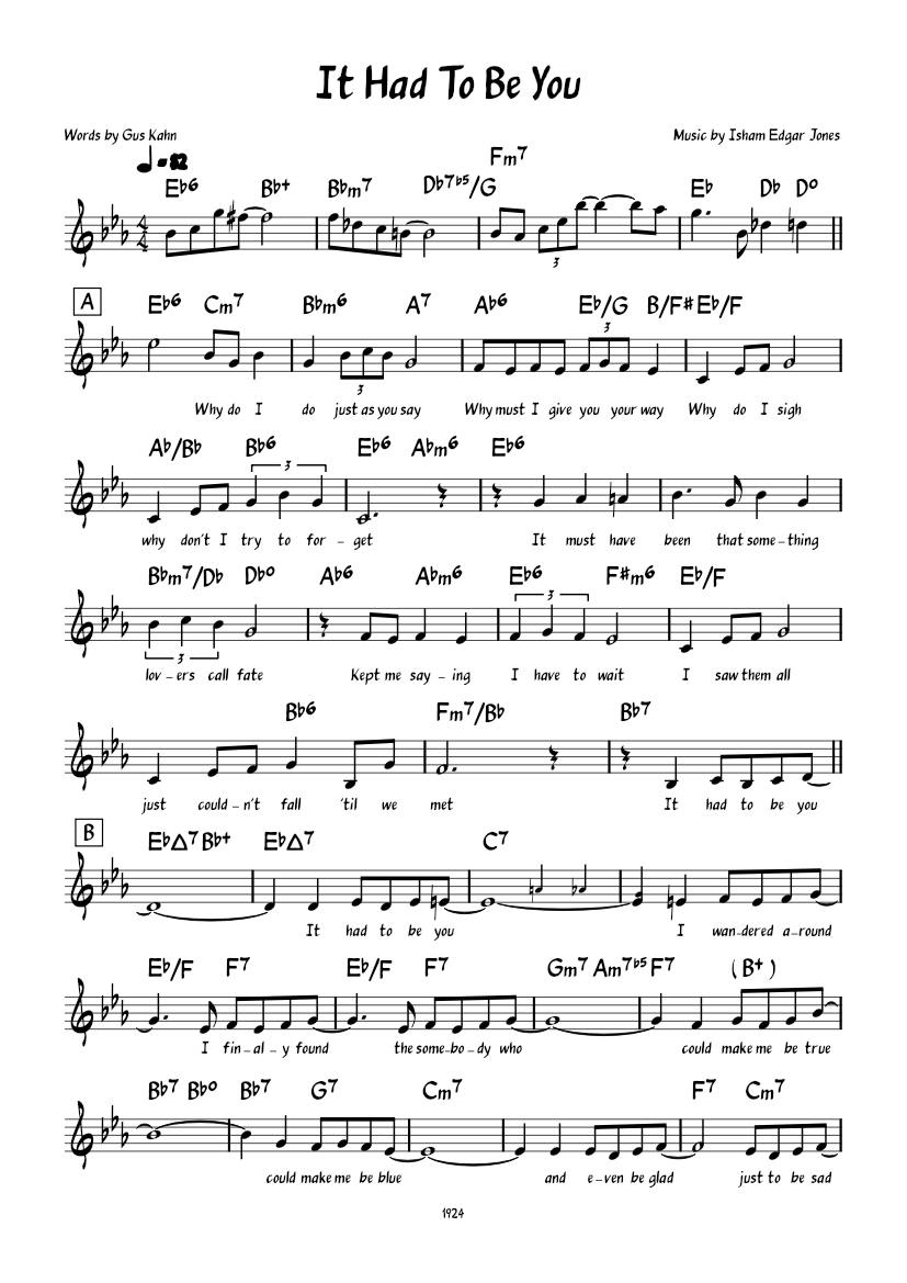 It Had To Be You - Isham Edgar Jones Sheet Music with Chords for Piano ...