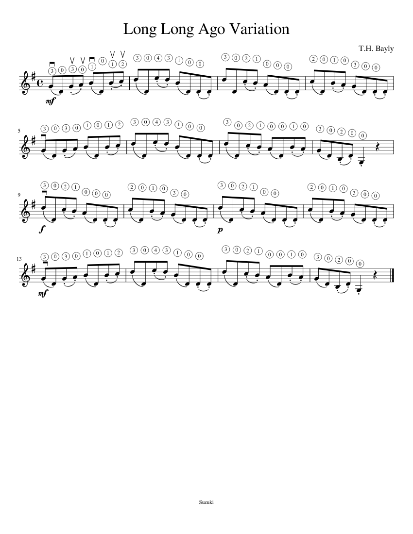 Ritual Løb Ferie Long Long Ago Variation Sheet music for Violin (Solo) | Musescore.com