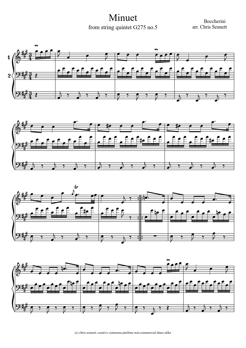 Minuet (from string quartet no. 5 G275) - Boccherini Sheet Music