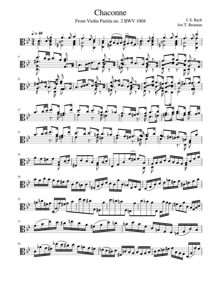 Bach Chaccone From Violin Partita no 2 Sheet music for Viola (Solo ...