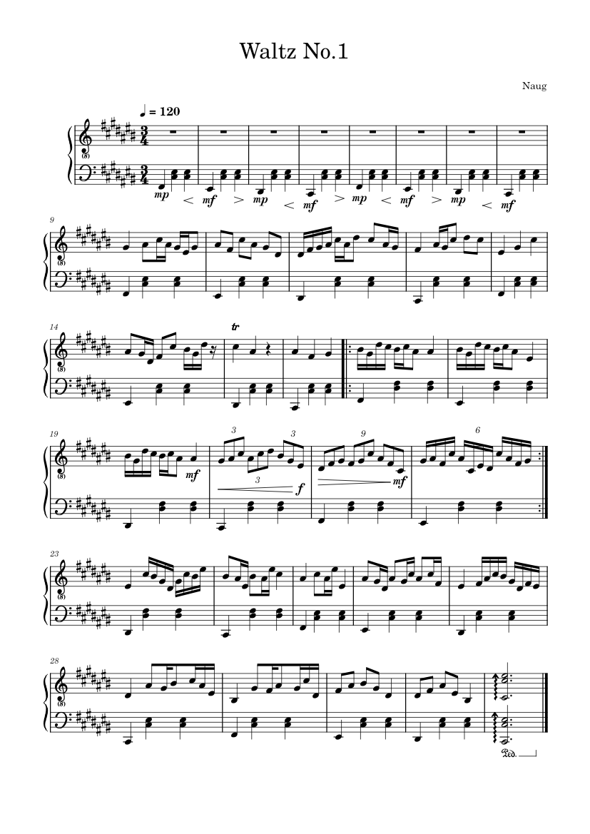 Waltz No 1 Sheet Music For Piano Solo Easy