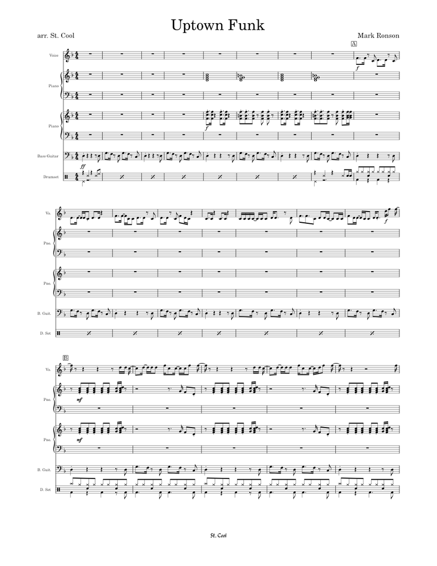 Uptown Funk Band Sheet music for Piano, Vocals, Bass guitar, Drum group ...