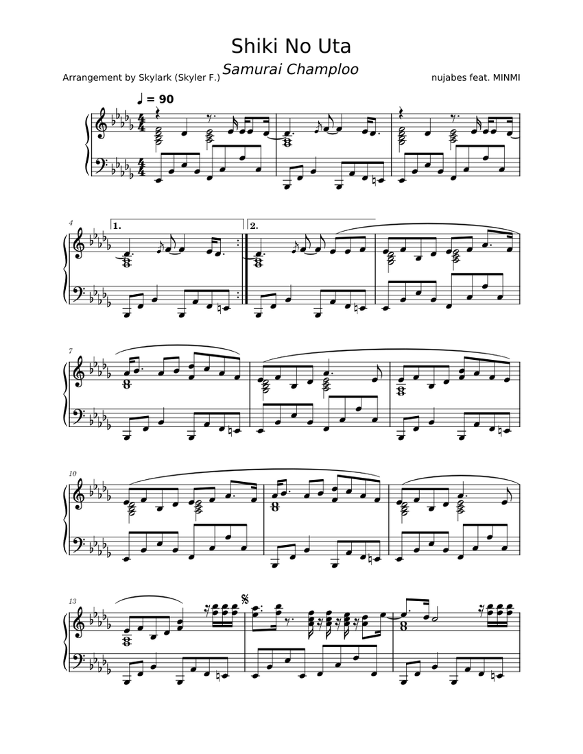 Shiki No Uta - Nujabes Sheet music for Piano (Solo) | Musescore.com