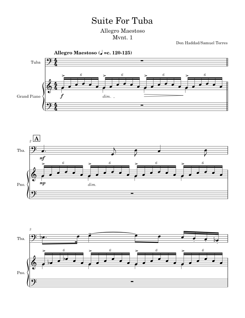 Suite For Tuba – Don Haddad Suite For Tuba Sheet Music for Piano, Tuba ...
