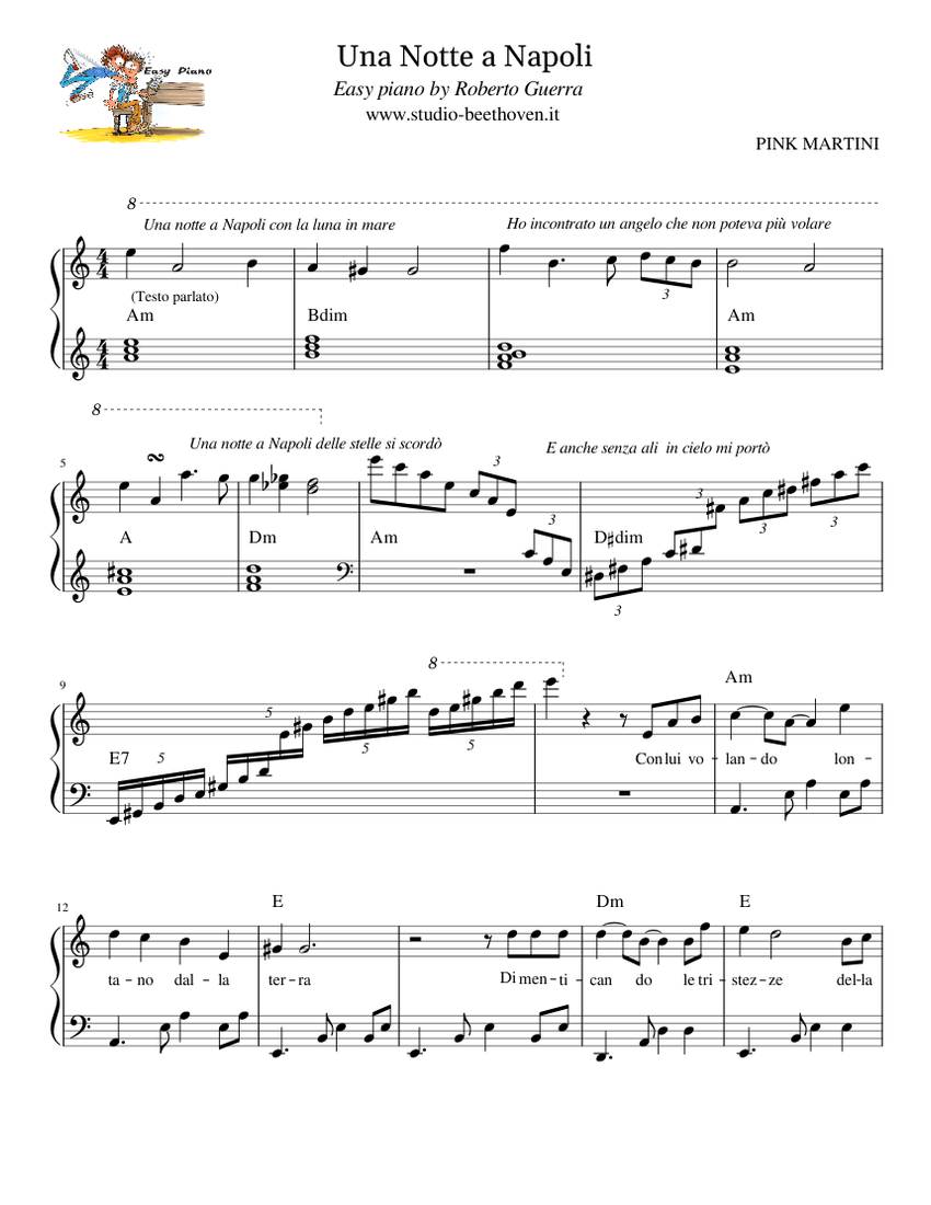 Una notte a napoli Pink Martini Sheet music for Piano (Solo