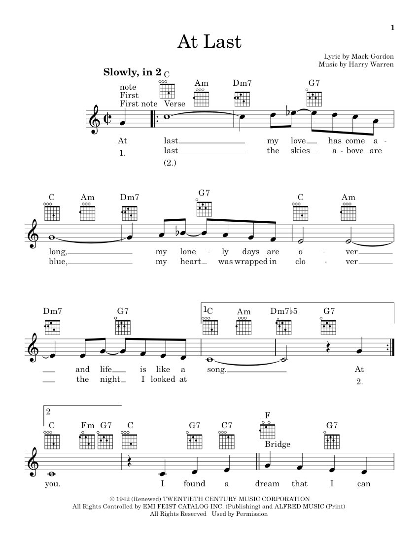 At Last Chart Play Official version of At last Sheet Music by Etta James for Guitar ...