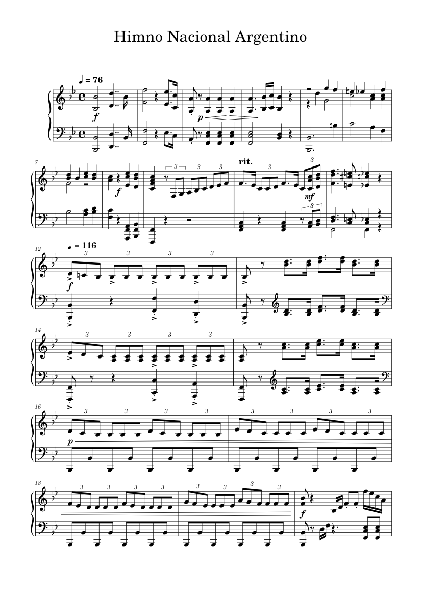 Himno Nacional Argentino Sheet Music For Piano Solo