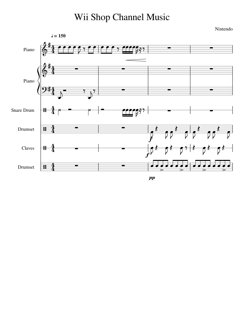 Wii Shop Channel Music Sheet music for Piano, Snare drum, Drum group,  Claves (Mixed Ensemble) | Musescore.com