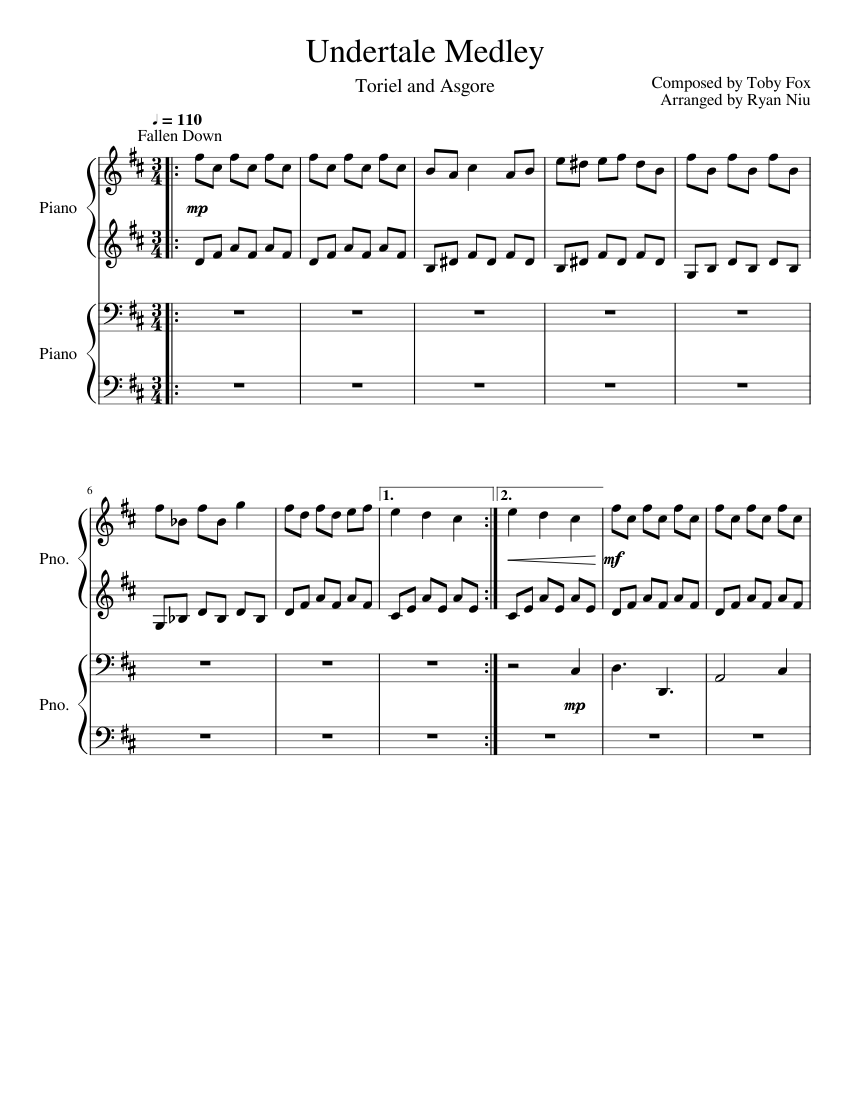 Undertale Medley (Toriel and Asgore) Sheet music for Piano (Piano Duo ...