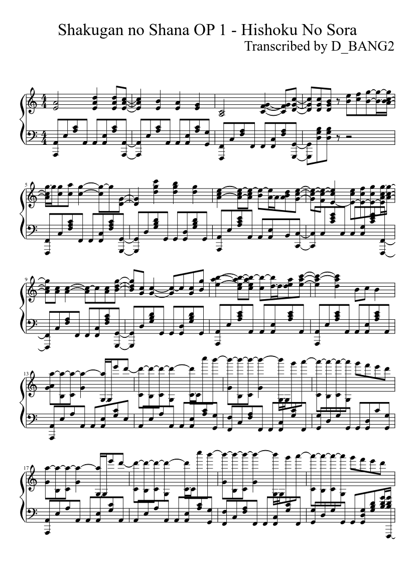 灼眼のシャナ OP 1 - 緋色の空 楽譜 ピアノ (ソロ) | MuseScore.com