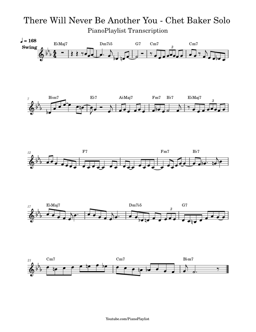 There Will Never Be Another You Chet Baker Solo Transcription Sheet