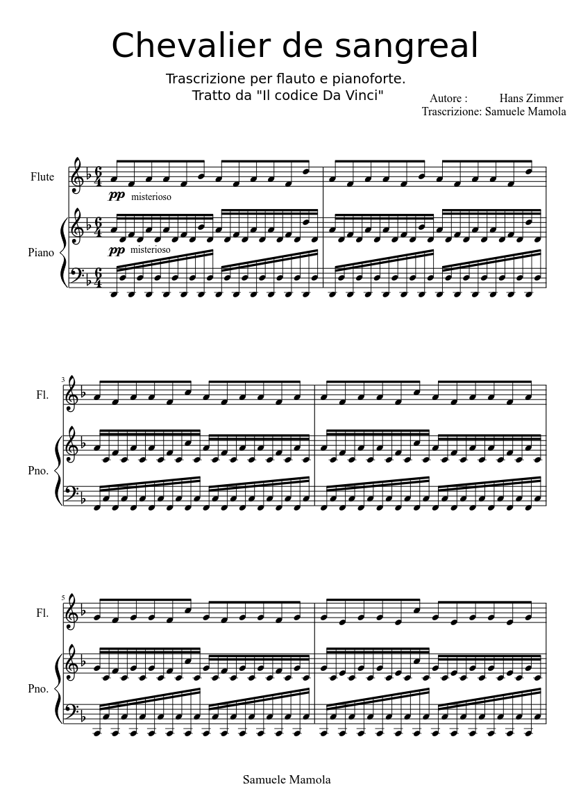 Chevalier de sangreal arrangement by Samuele Mamola - piano tutorial