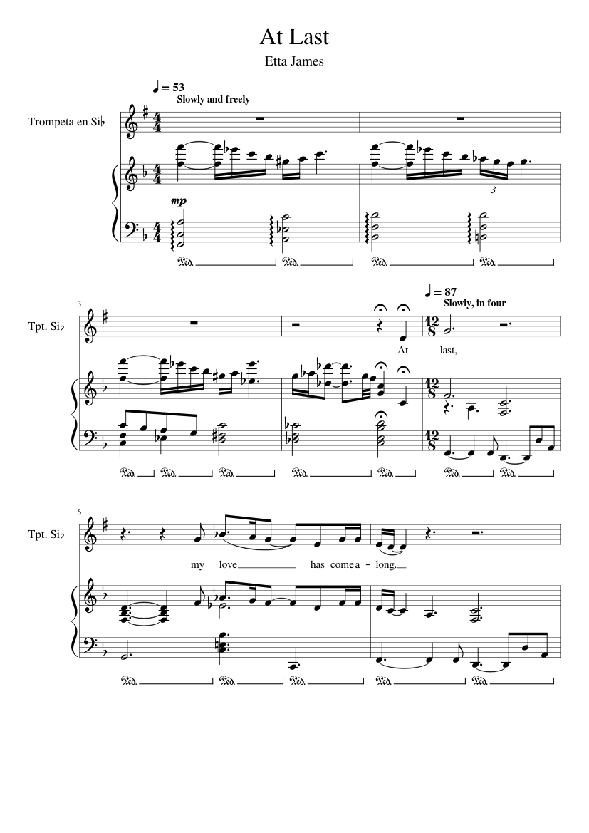At Last Chart At Last - Etta James Sheet Music for Piano, Trumpet in b-flat (Solo ...
