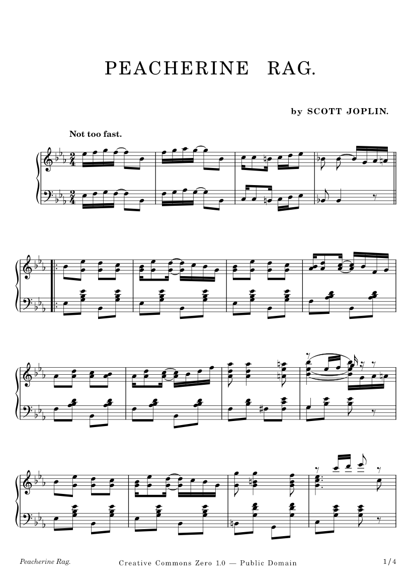 Peacherine Rag - Scott Joplin - 1901 Sheet Music for Piano (Solo ...