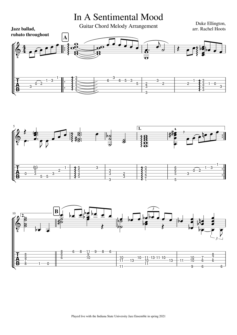 Sentimental Riff In A Sentimental Mood (chord melody arrangement) Sheet music for Guitar ...