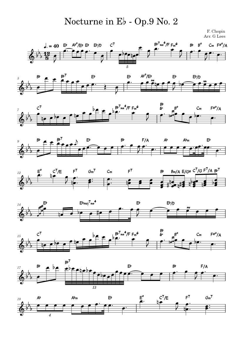 Nocturne in E-flat major, Op. 9, No. 2 – Frédéric Chopin Sheet music ...
