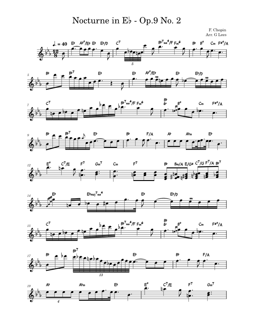 Nocturne in E-flat major, Op. 9, No. 2 – Frédéric Chopin Sheet music ...