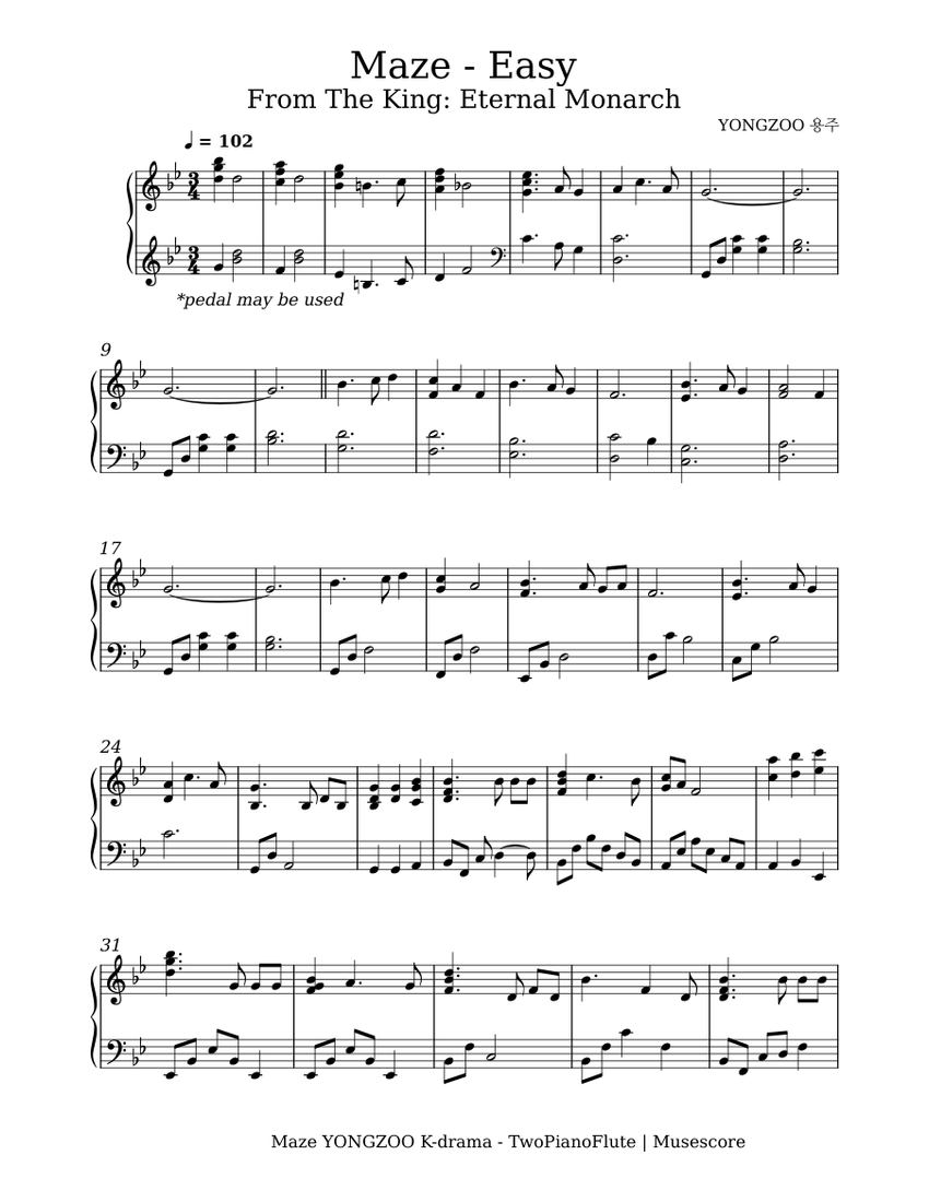 Maze Easy Piano Solo – YONGZOO - Free Sheet Sheet music for Piano (Solo ...