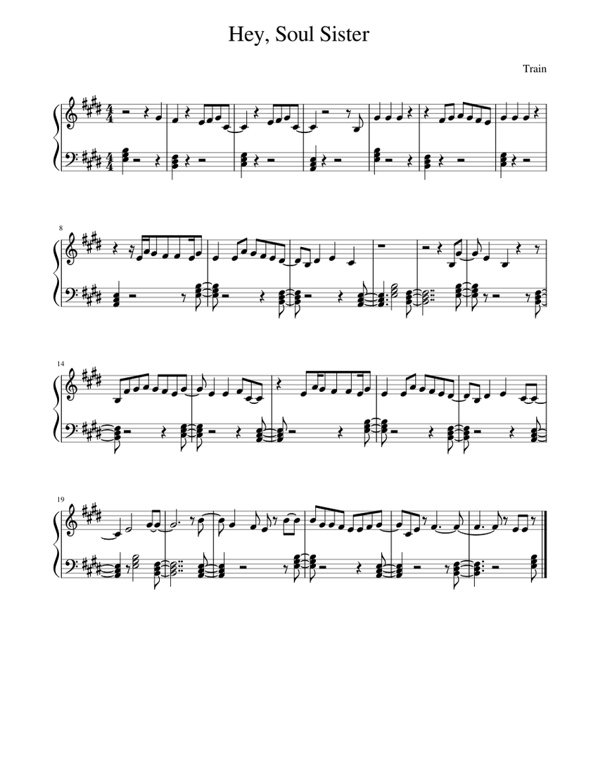 Hey, Soul Sister Sheet music for Piano (Solo) | Musescore.com