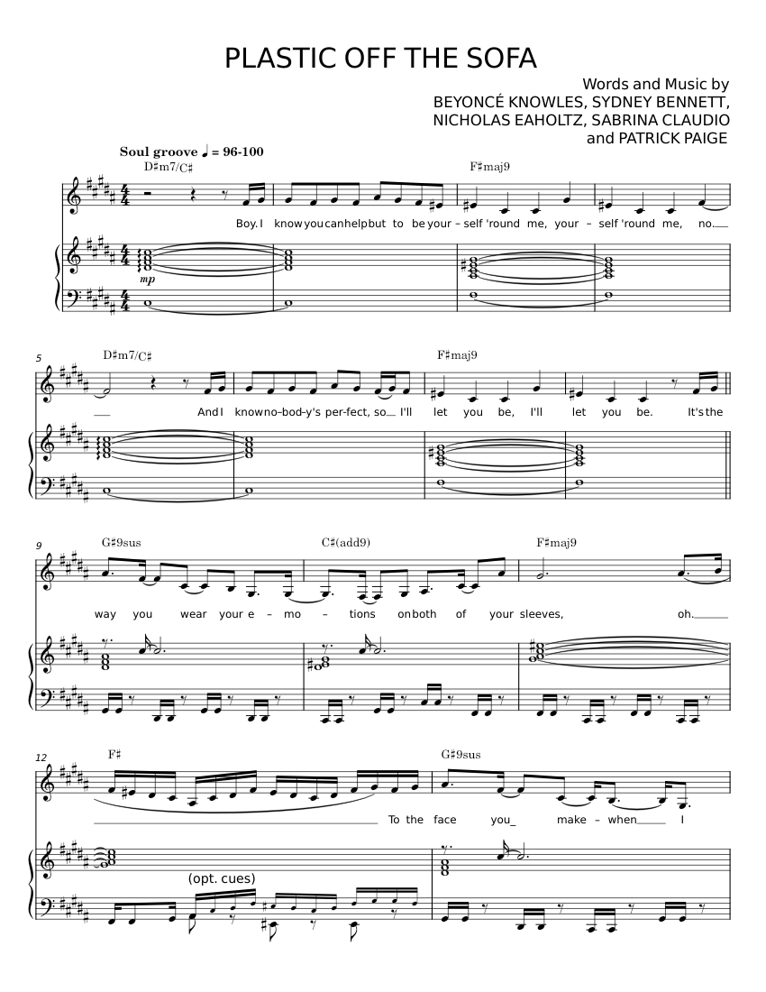 PLASTIC OFF THE SOFA - Beyoncé Sheet music for Piano, Synthesizer ...