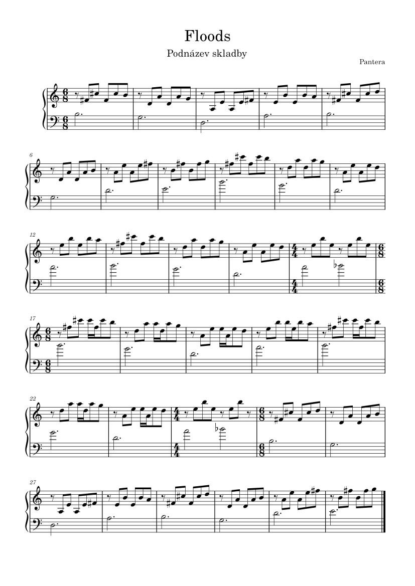 Pantera,VulgarDisplayOfpower,bandscore楽譜 Floods (outro) – Pantera Sheet Music for Piano (Solo) easy