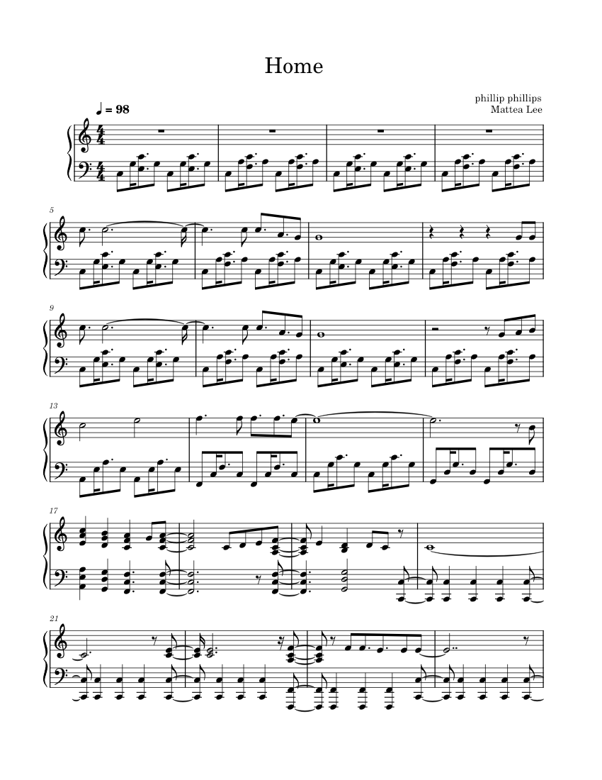 Home – Phillip Phillips Sheet music for Piano (Solo) Easy | Musescore.com