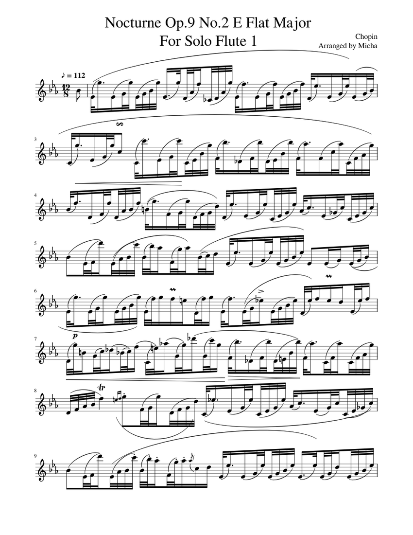 Nocturne Op.9 No.2 E Flat Major For Solo Flute 1 Sheet music for Flute (Solo) | Musescore.com