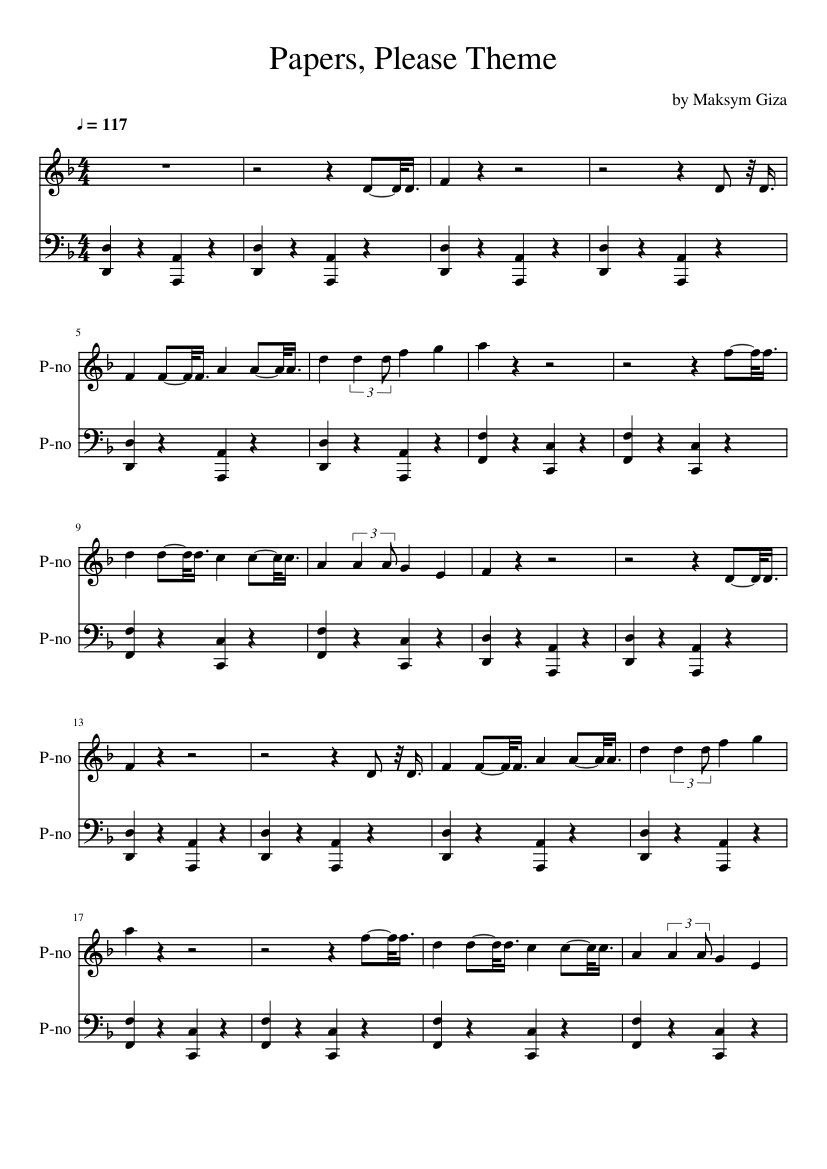 Papers, Please! Sheet music for Piano (Piano Duo)