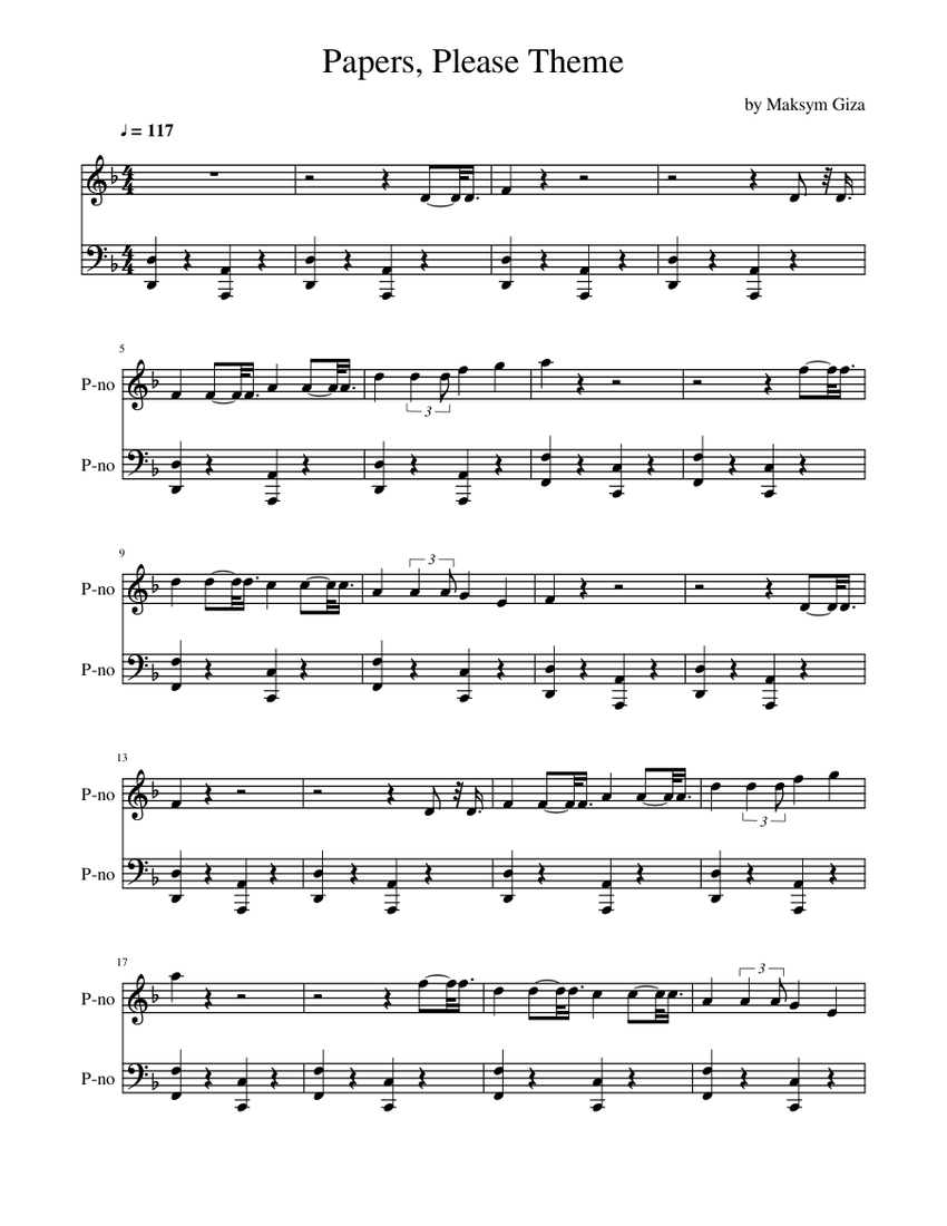Papers Please Sheet Music For Piano Piano Duo Musescore Com