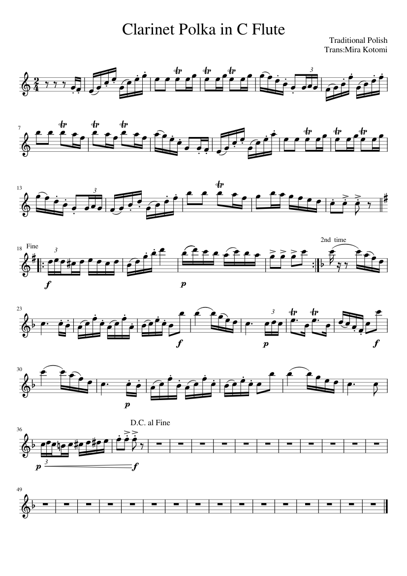 Clarinet Polka in C Flute Sheet music for Flute (Solo) | Musescore.com