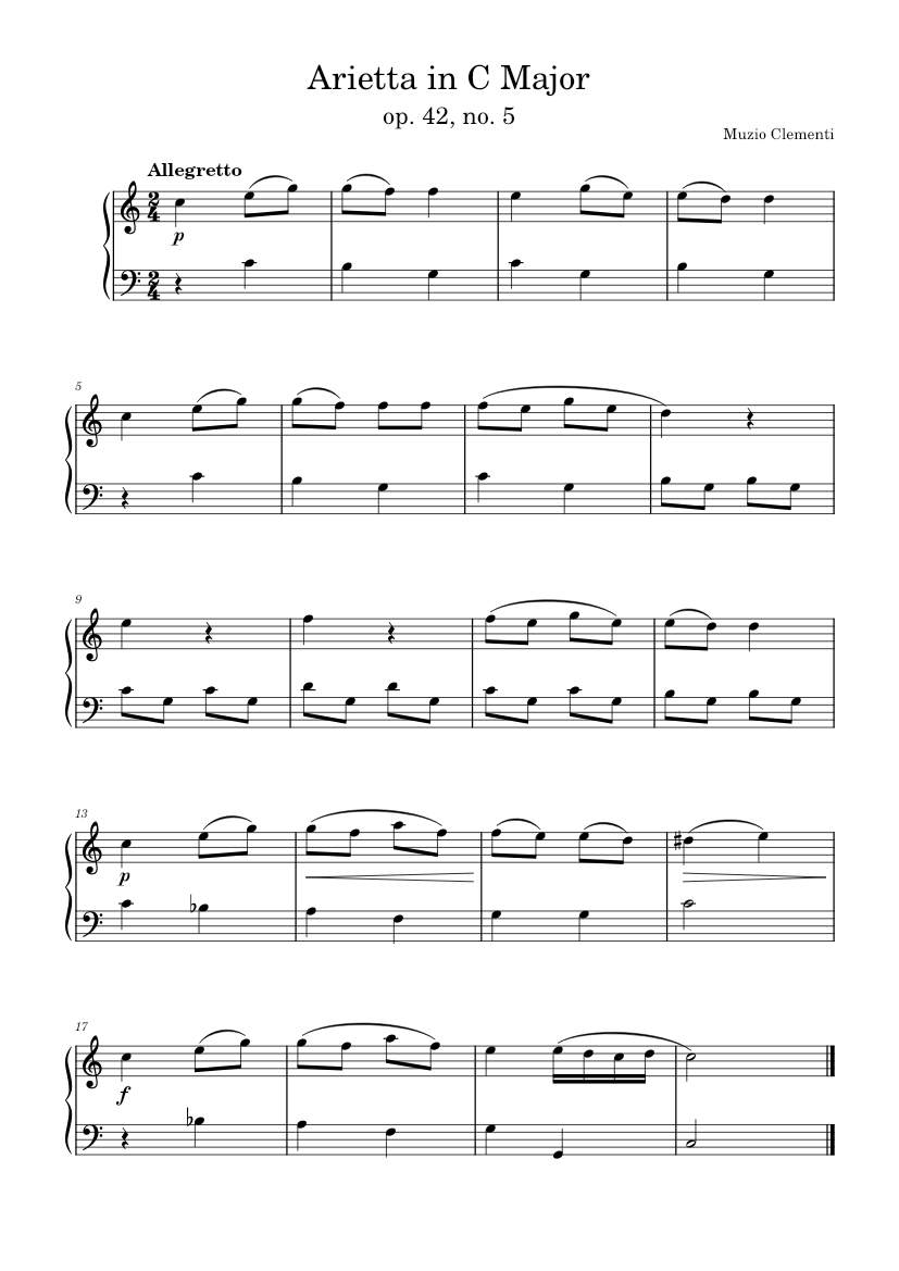 Arietta in C Major, op. 42, no. 5 – Muzio Clementi Sheet Music for ...