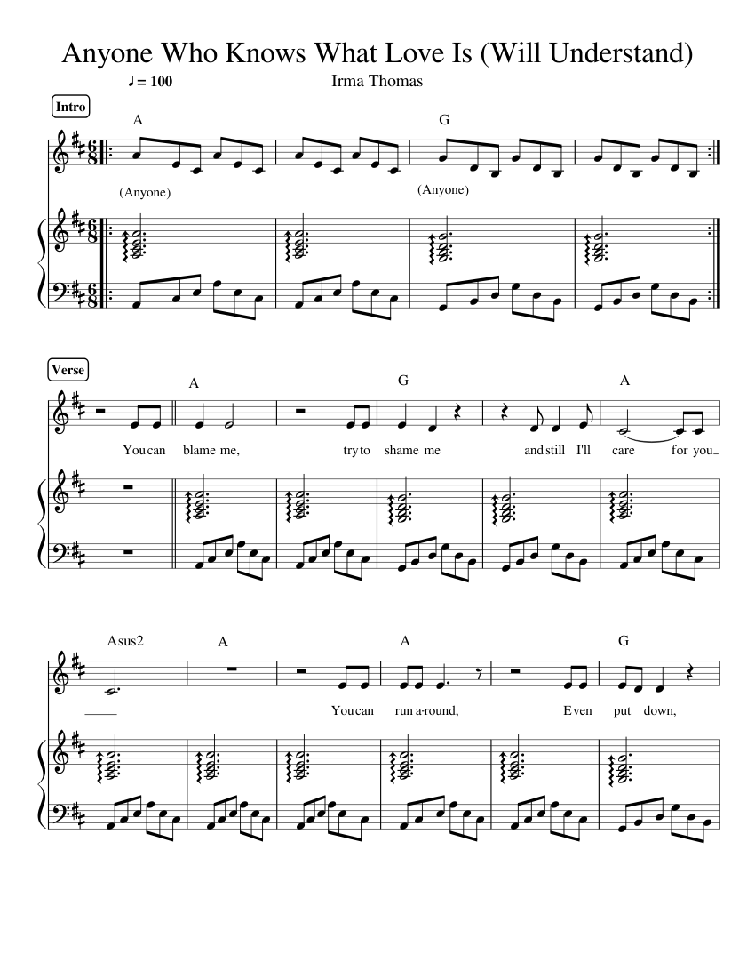 Anyone Who Knows What Love Is (Irma Thomas) Sheet music for Piano, Vocals ( Piano-Voice) | Musescore.com