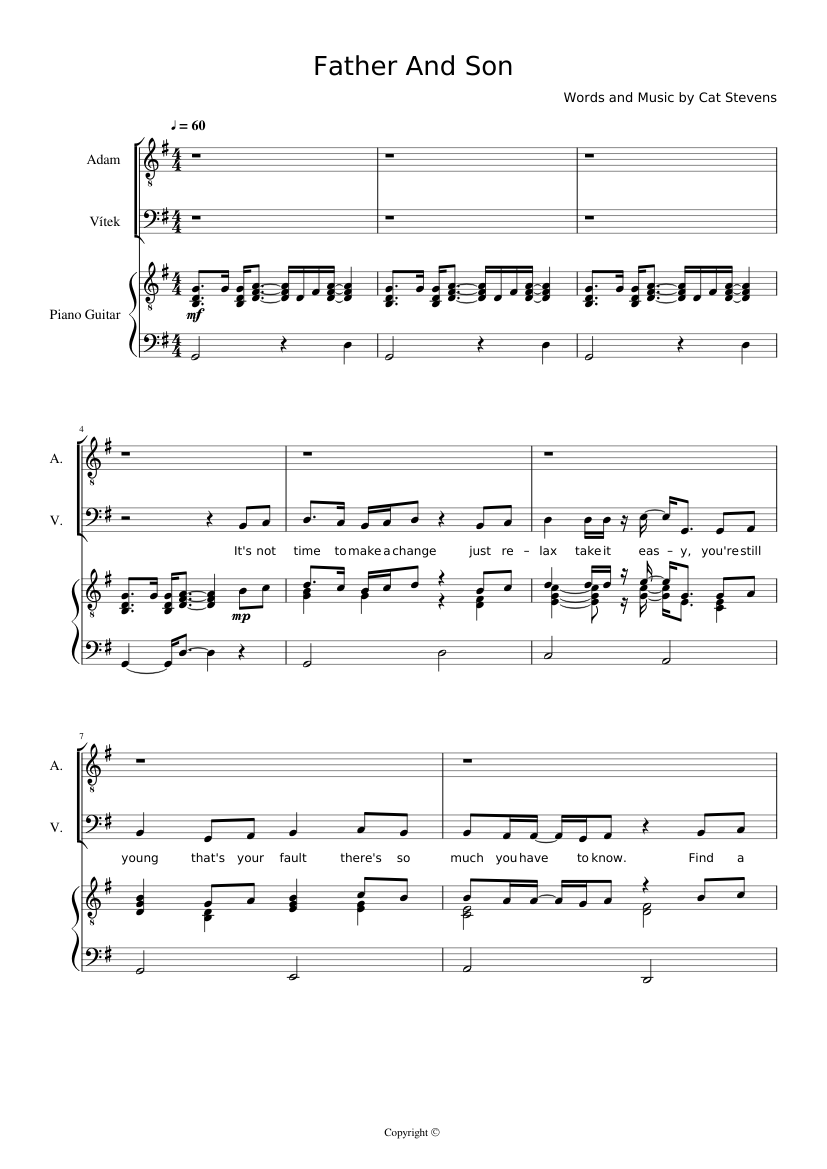 Cat Stevens - Father And Son Sheet music for Piano, Alto, Bass voice (Mixed  Trio) | Musescore.com