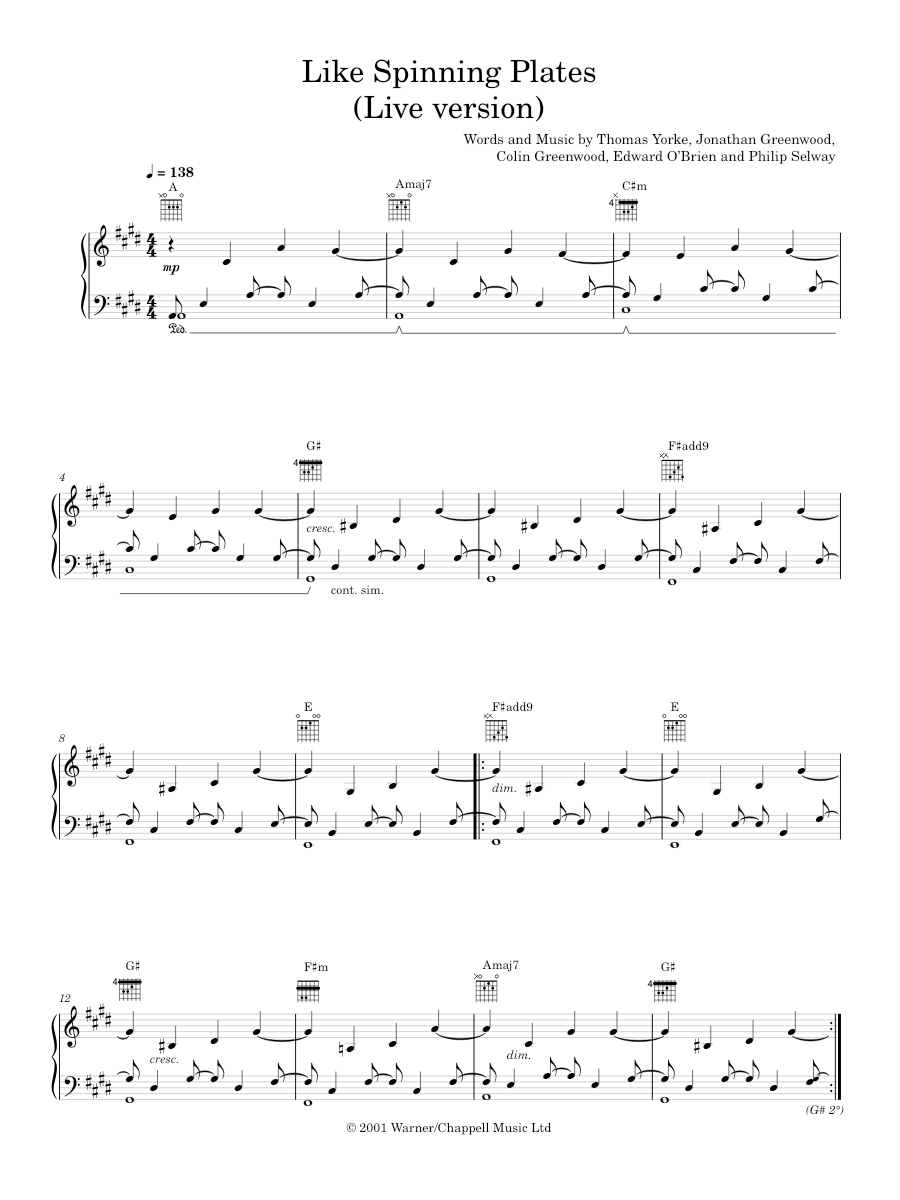 Play Official version of Like spinning plates Sheet Music by Radiohead for Piano, Vocals ...