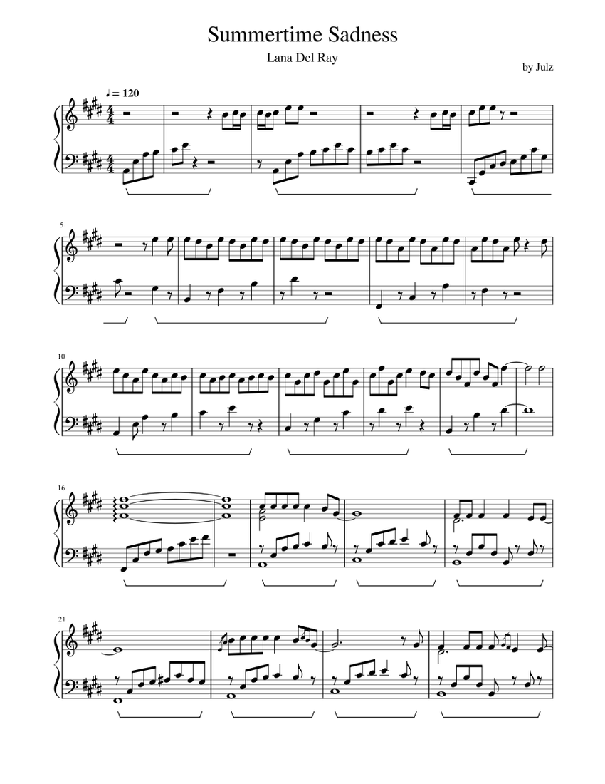 Summertime Sadness (Advanced) Sheet music for Piano (Solo) | Musescore.com