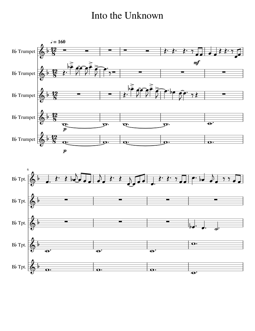 Into the Unknown Sheet music for Trumpet in bflat (Brass Quintet