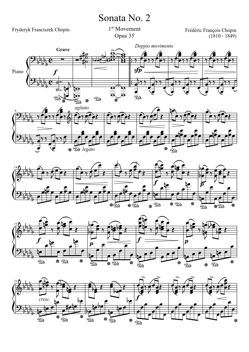 Chopin sonata no 2 in b flat minor sheet music Sonata No 2 1st Movement Sheet Music For Piano Solo Musescore Com