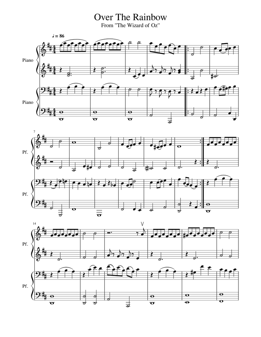 Somewhere over the Rainbow [4 hands piano] Sheet music for Piano (Piano  Duo) | Musescore.com