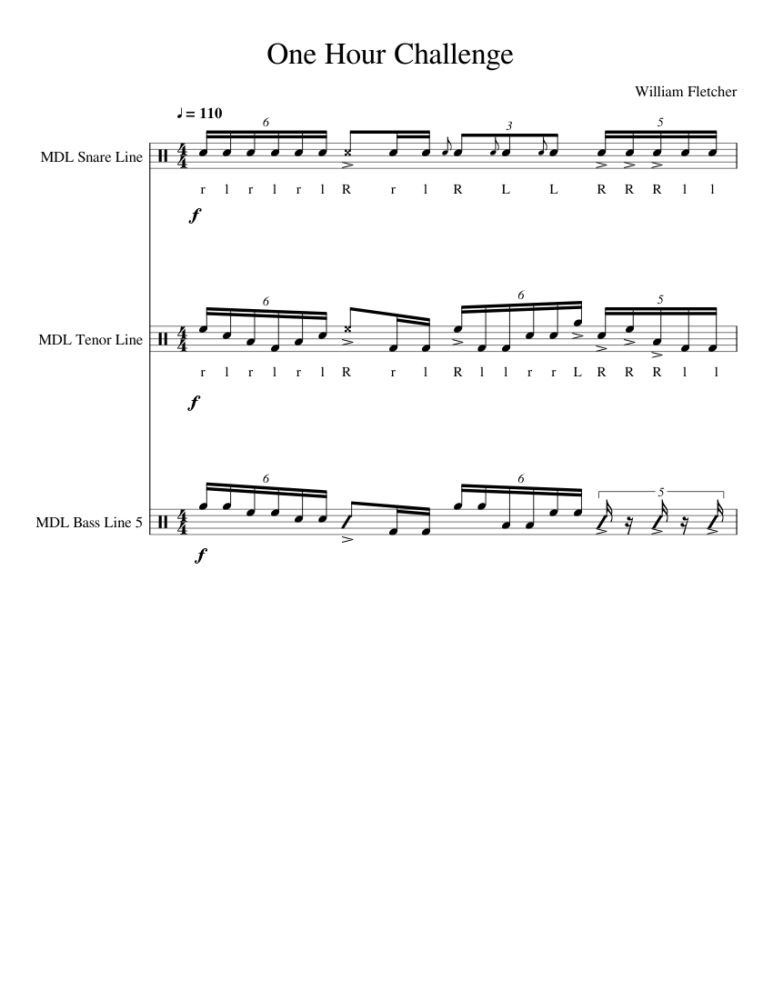 One Hour Challenge Sheet music for Snare drum, Tenor drum, Bass drum