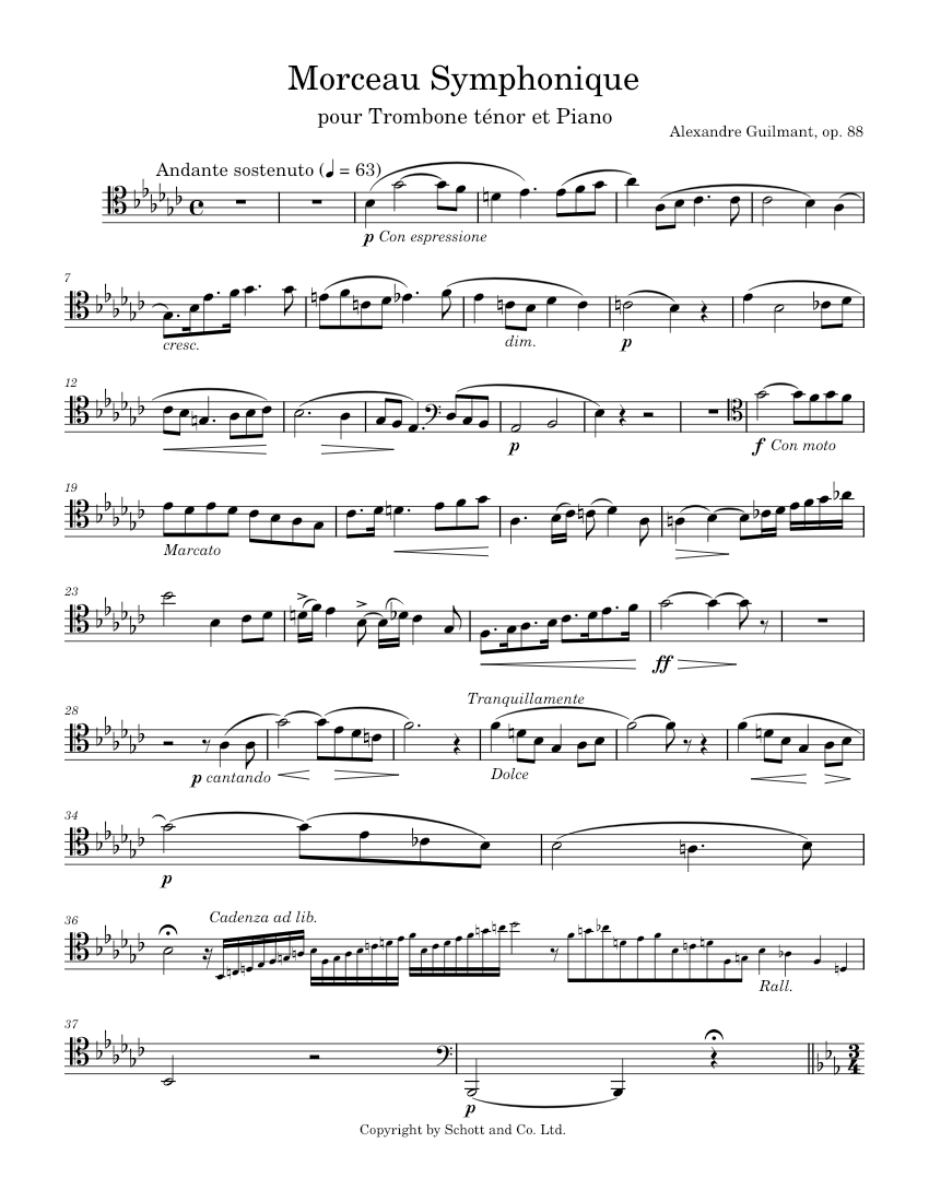 Morceau Symphonique pour Trombone ténor et Piano, Op. 88