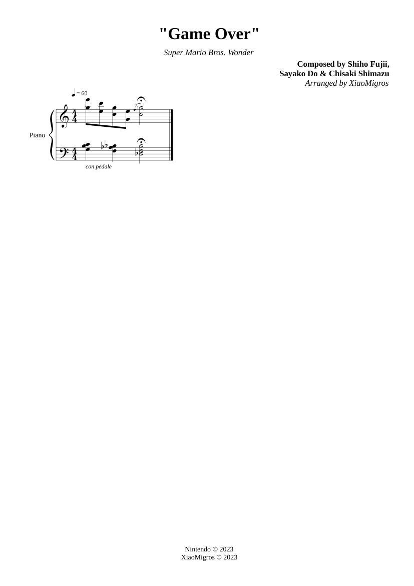 Super Mario Bros. Wonder - Game Over Sheet music for Piano (Solo) Easy ...