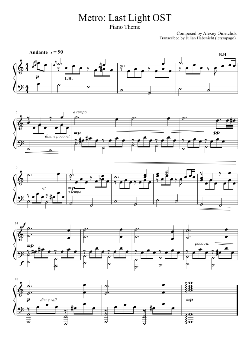Metro Last Light - Piano Theme Sheet music for Piano (Solo) | Musescore.com