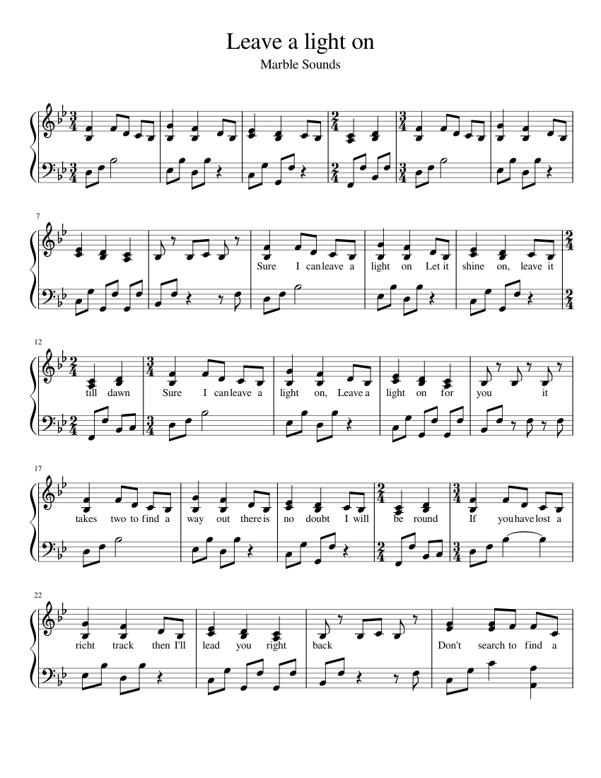 Leave a light on - Marble Sounds Sheet music for Piano (Solo) Easy |  Musescore.com