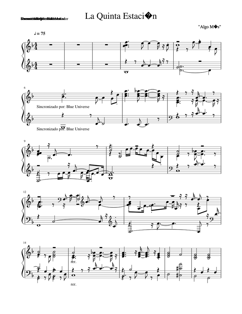 La Quinta Estacion Algo mas Sheet music for Piano (Solo)