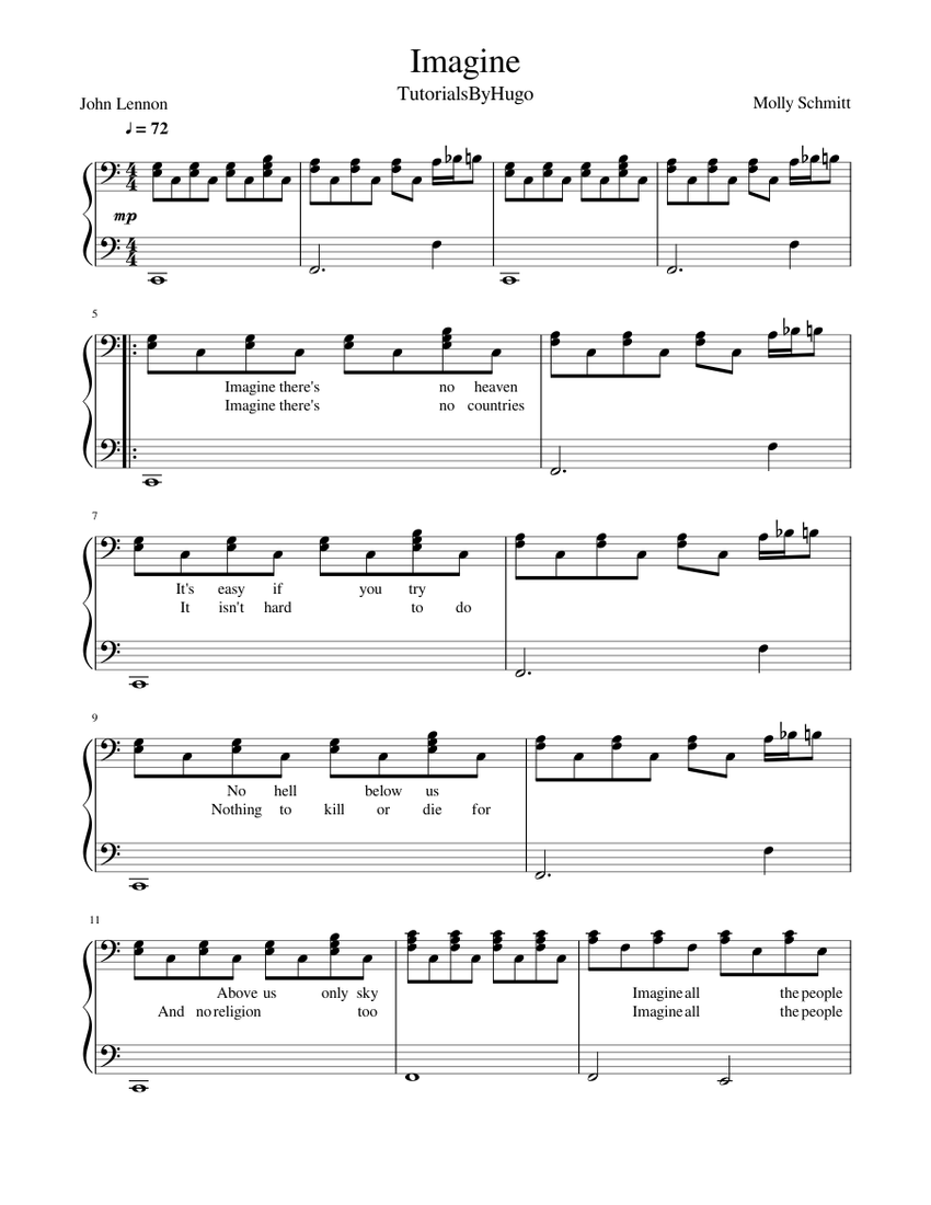 Imagine (piano accompaniment) Sheet music for Piano (Solo) | Musescore.com