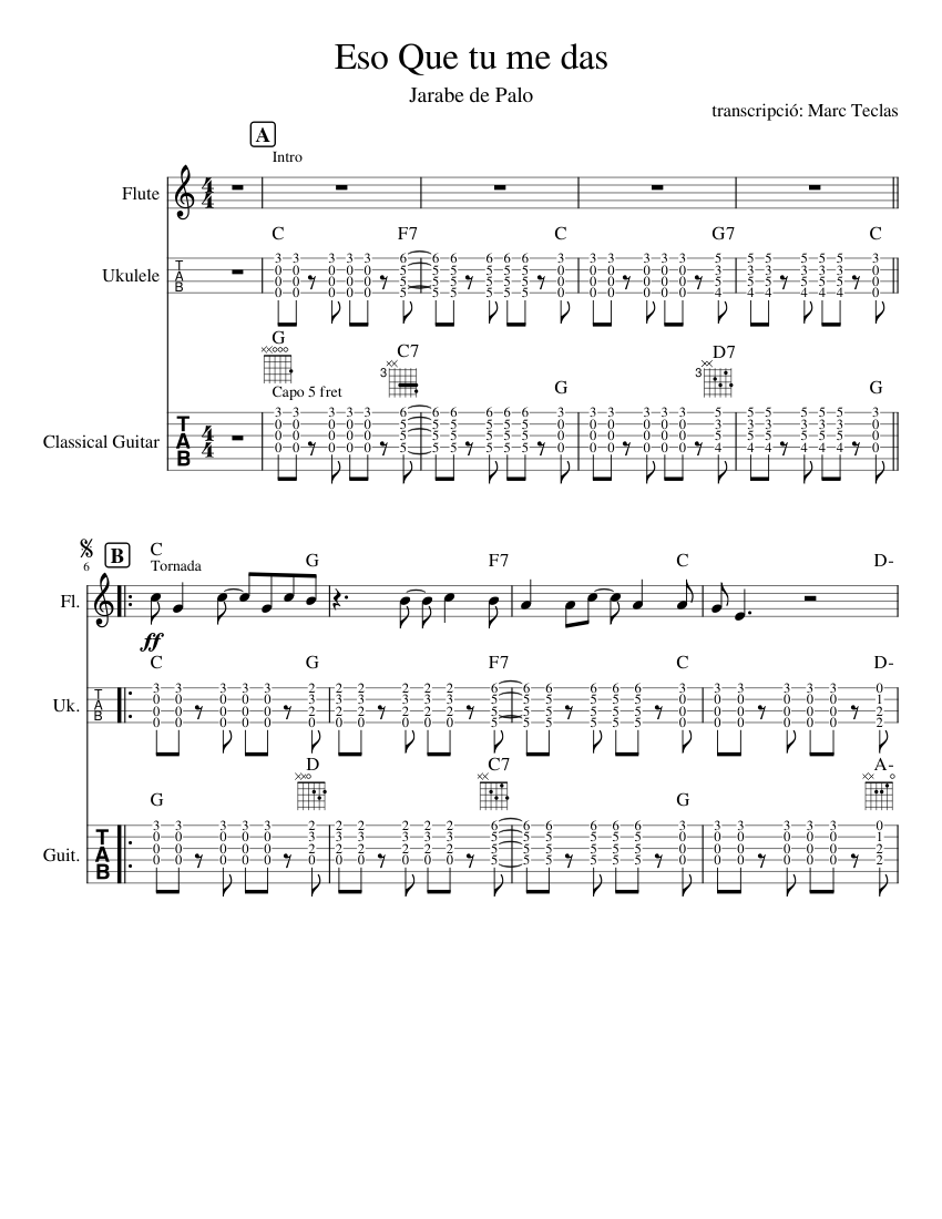 Eso que tu me das Sheet music for Flute, Guitar, Ukulele (Mixed Trio) |  Musescore.com